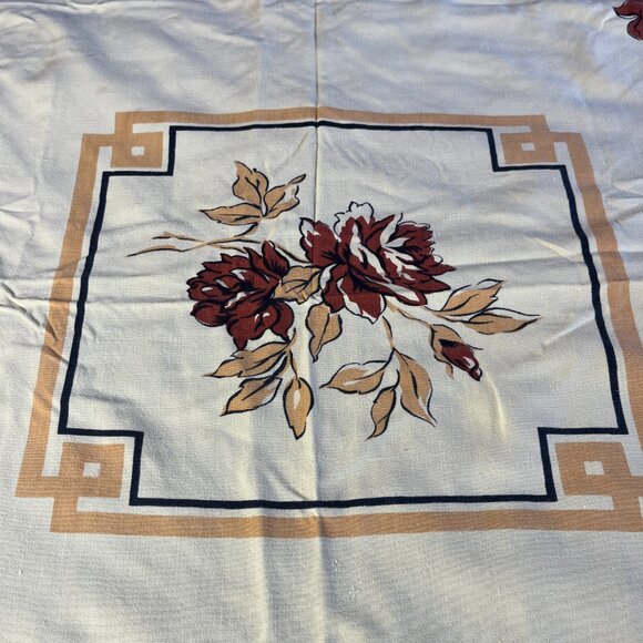 Vintage Yellow Tablecloth with Brown Flowers, 51" x 43" - Picture 2 of 6